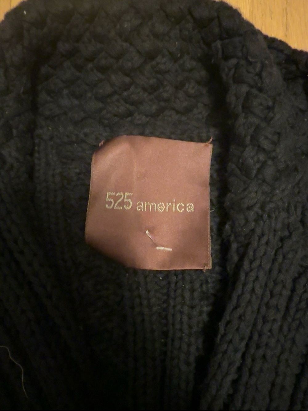 525 America Black 100% Cotton Cable Knit Shawl Collar Button Cardigan Sweater - Picture 3 of 5